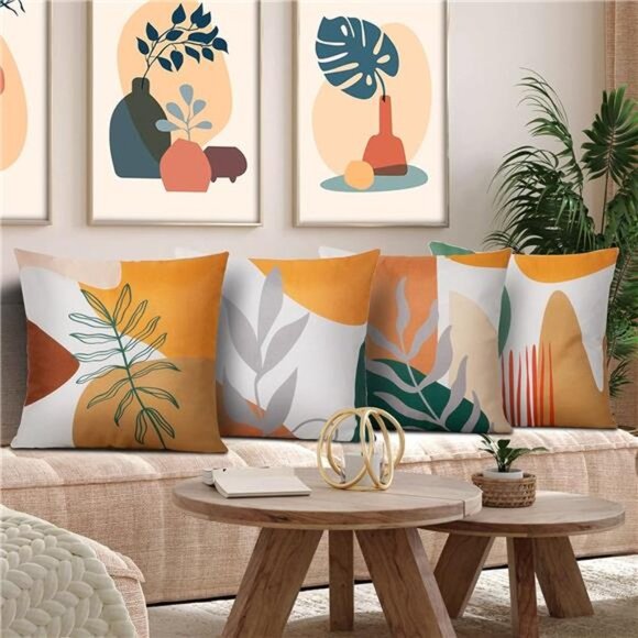 Modern Abstract Boho Throw Pillow Covers 18x18Set of 4Burnt Orange Pillow Covers - Picture 6 of 6